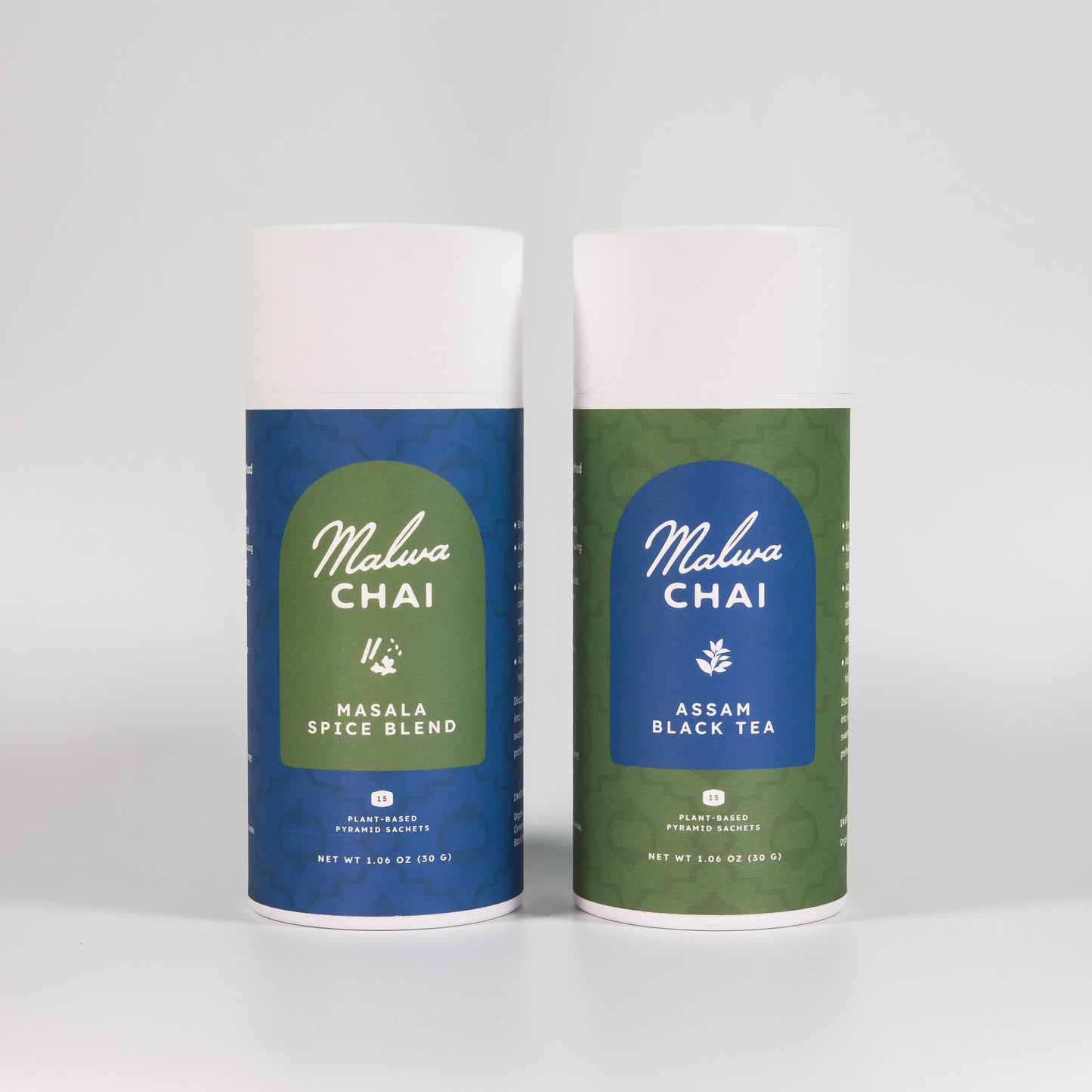Two cans of Malva Chai tea on a white background
